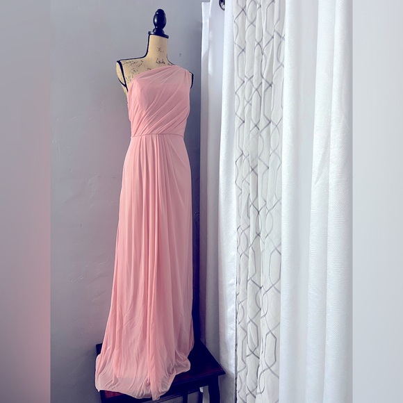 DAVID’S BRIDAL LONG CHIFFON ASYMMETRIC NECKLINE GREEK ROMAN TOGA DRESS SIZE 14 - Picture 4 of 12